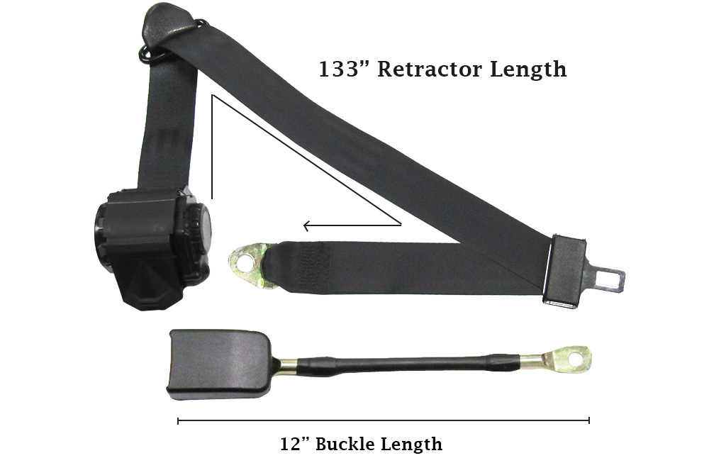 3 Point Retractable Seat Belt, End Release Button, 12" Cable