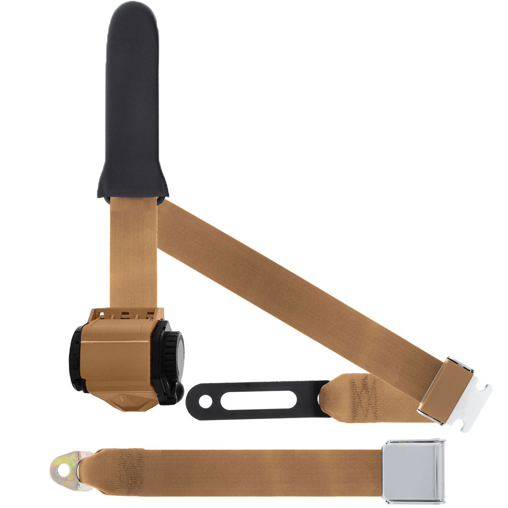 3 Pt Seat Belt, Chrome Lift Latch, Soft Sash, Tan