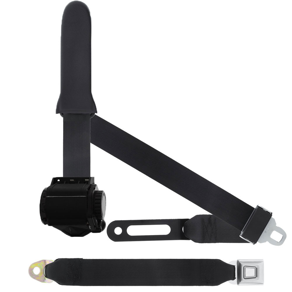 3 Pt Seat Belt, Metal Push Button, Soft Sash, Black
