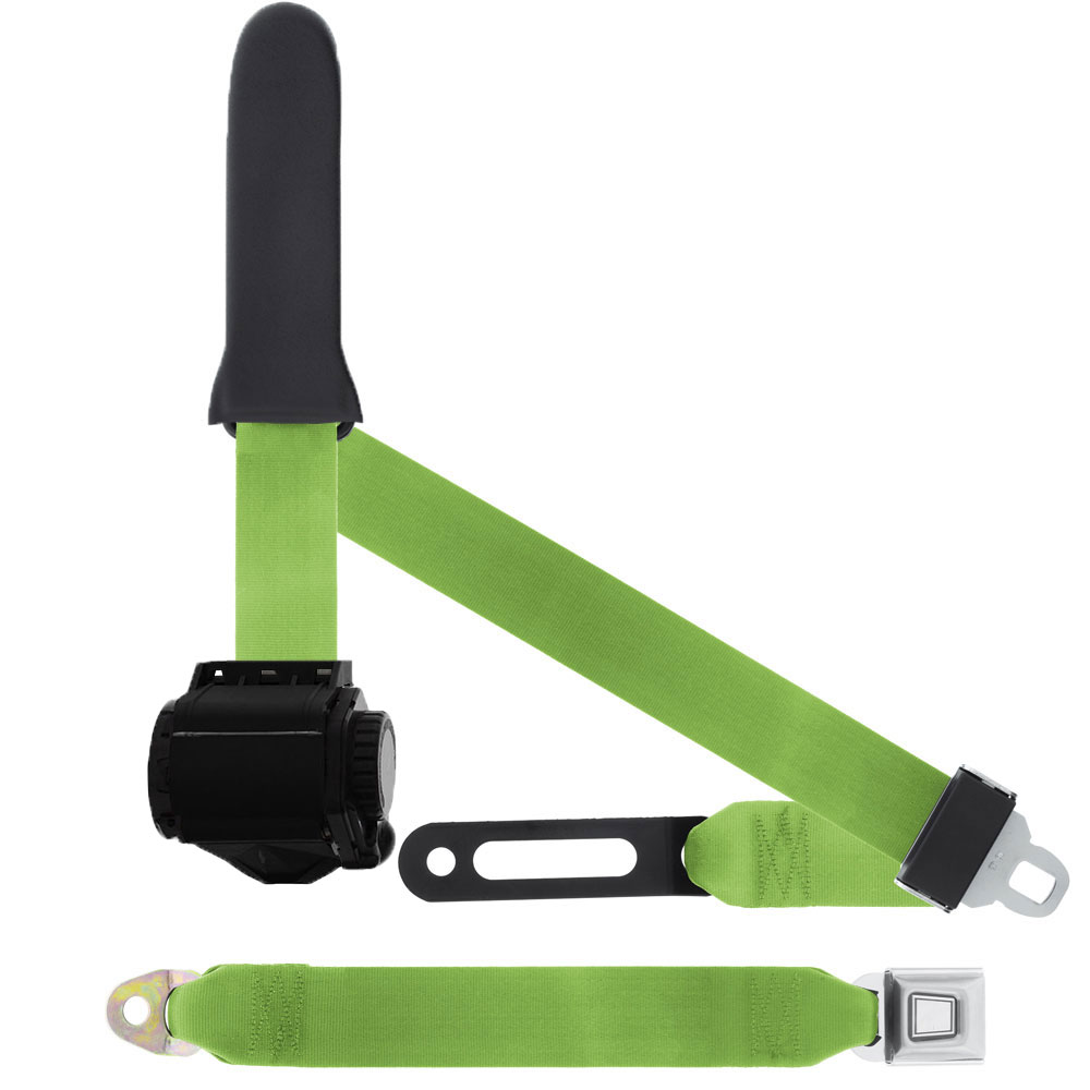 3 Pt Seat Belt, Metal Push Button, Soft Sash, Lime
