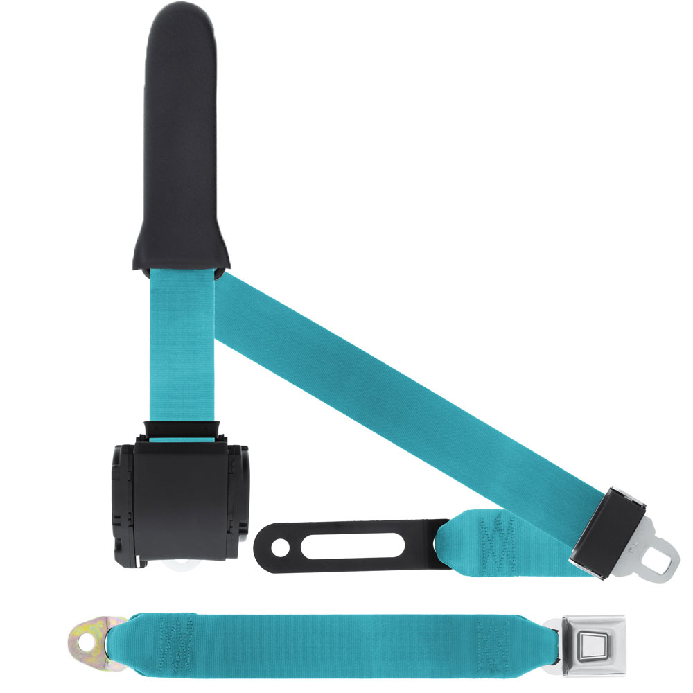 3 Pt Seat Belt, Metal Push Button, Soft Sash, Turquoise