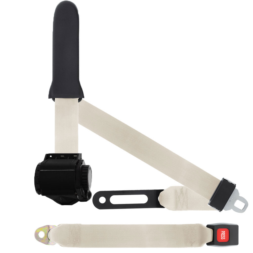 3 Point Seat Belt, Plastic Push Button, Soft Sash, Ivory