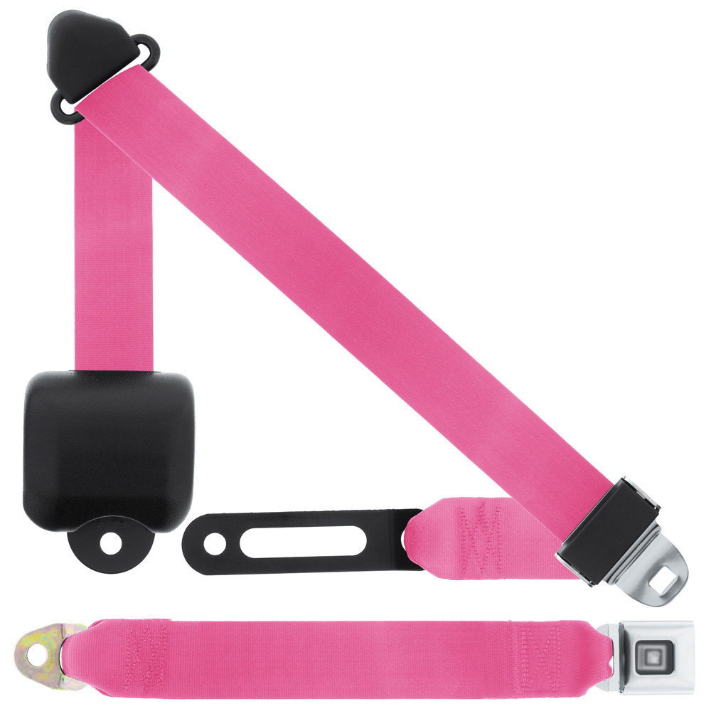 3 Pt Seat Belt, GM Push Button, Large Retractor, Hot Pink