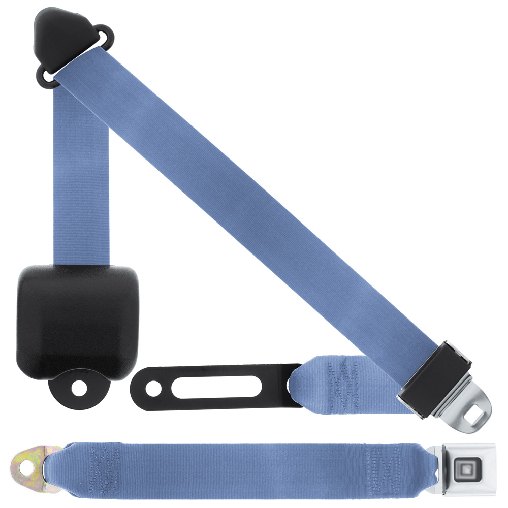 3 Pt Seat Belt, GM Push Button, Large Retractor, Powder Blue