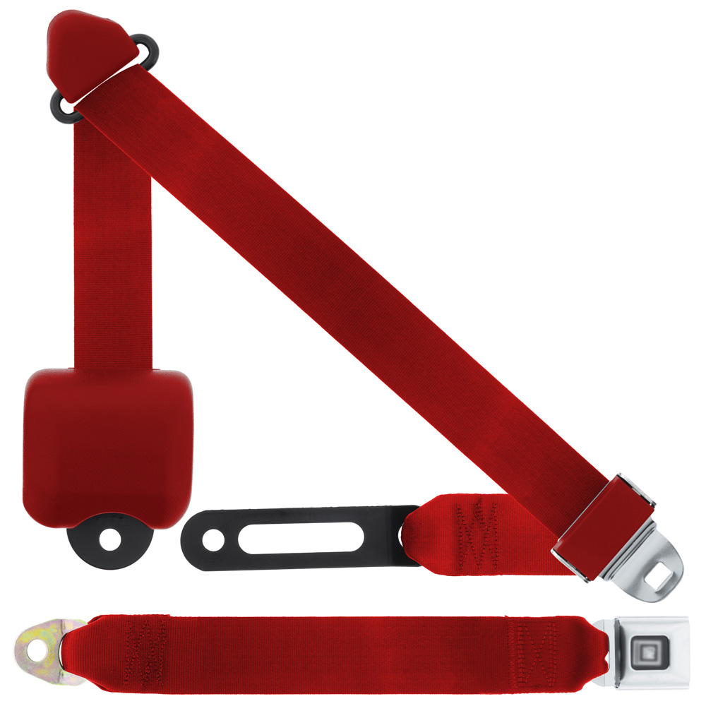 3 Pt Seat Belt, GM Push Button, Large Retractor, Red