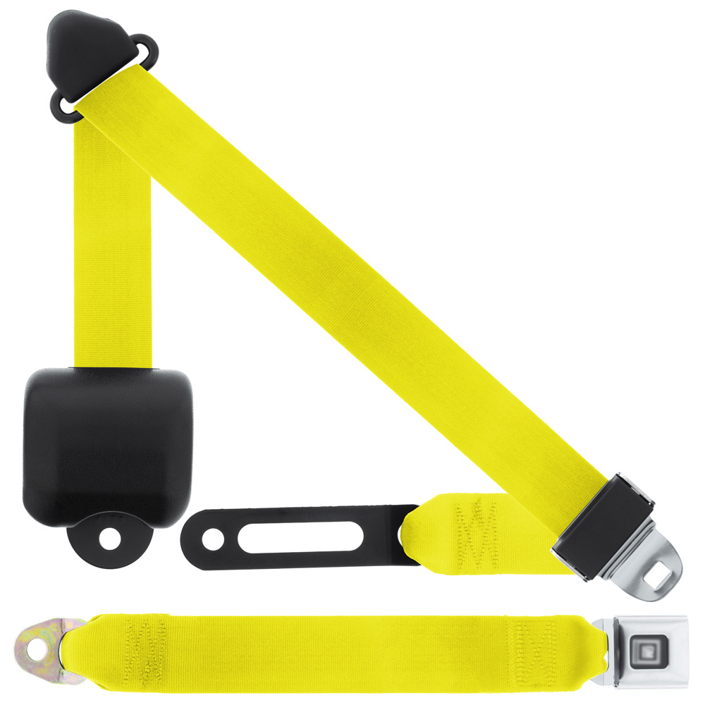 3 Pt Seat Belt, GM Push Button, Large Retractor, Yellow
