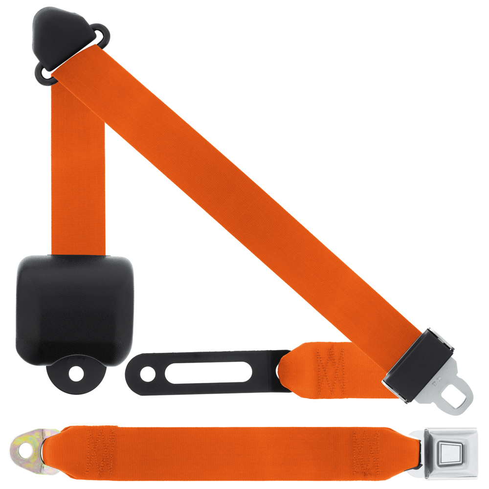3 Pt Seat Belt, Metal Push Button, Large Retractor, Orange