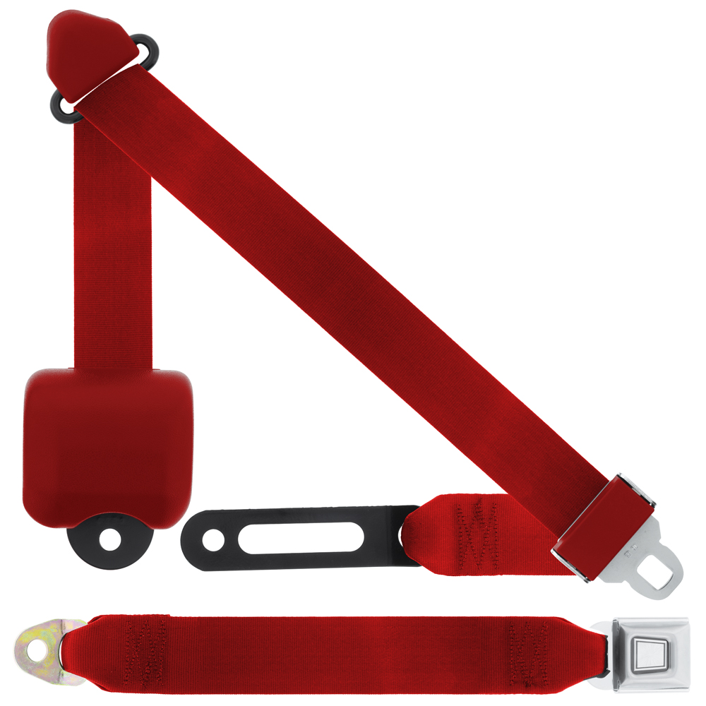 3 Pt Seat Belt, Metal Push Button, Large Retractor, Red