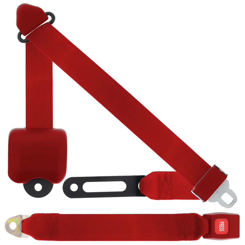 3 Pt Seat Belt, Push Button, Large Retractor, Flame Red
