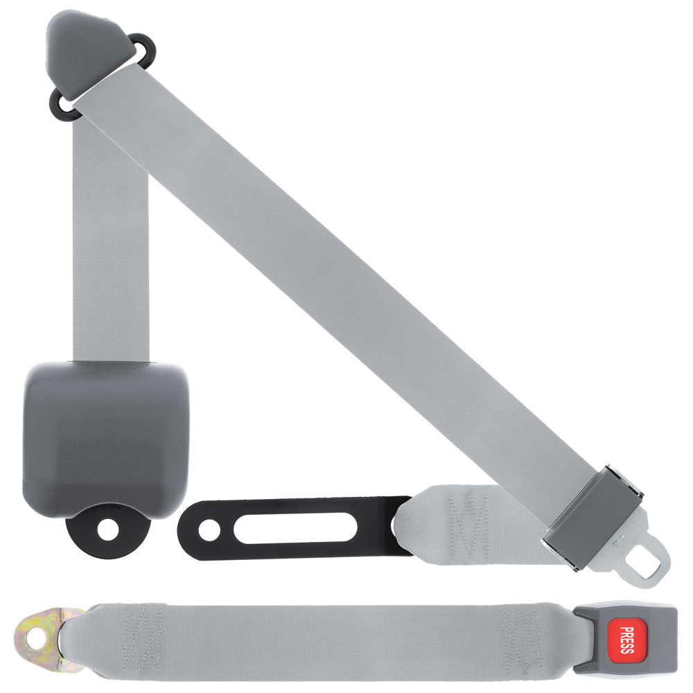 3 Pt Seat Belt, Push Button, Large Retractor, Silver