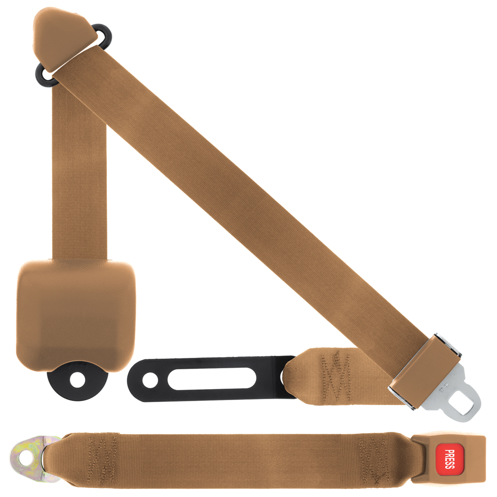 3 Pt Seat Belt Push Button Large Retractor Tan