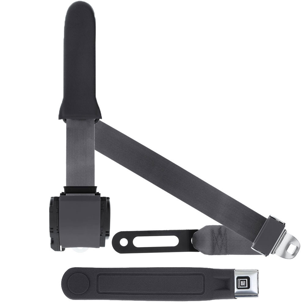 3 Pt Seat Belt GM Push Button Soft Sash Charcoal