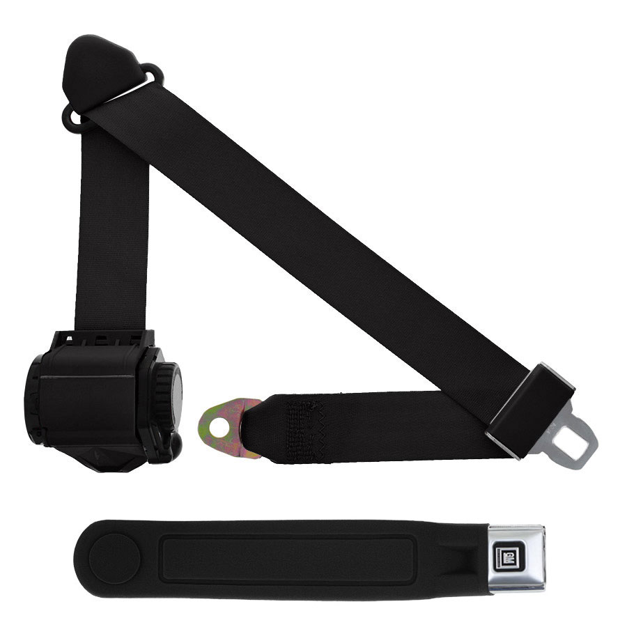 3 Point Retractable Seat Belt - OE Style Buckle - with Sleeve - Black