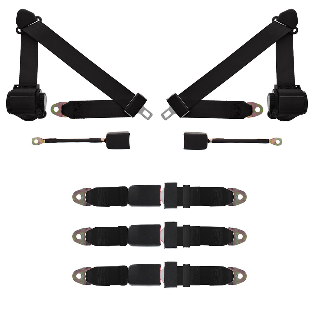 Front & Rear 3 Point Retractable Seat Belt Kit - End Release Buckle:  Replacement Seat Belts, Lap Belts