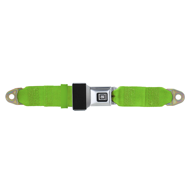 GM Lap Seat Belt, Metal GM Logo Push Button, Lime Green