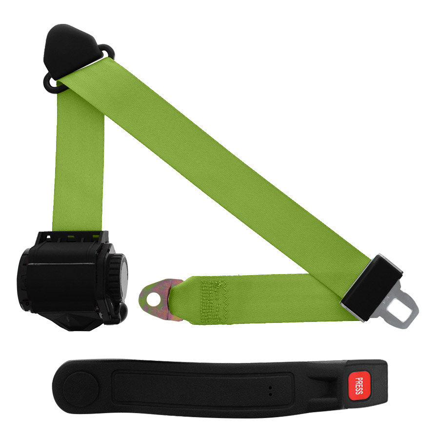 3 Point Retractable Seat Belt, Push Button, Lime Green