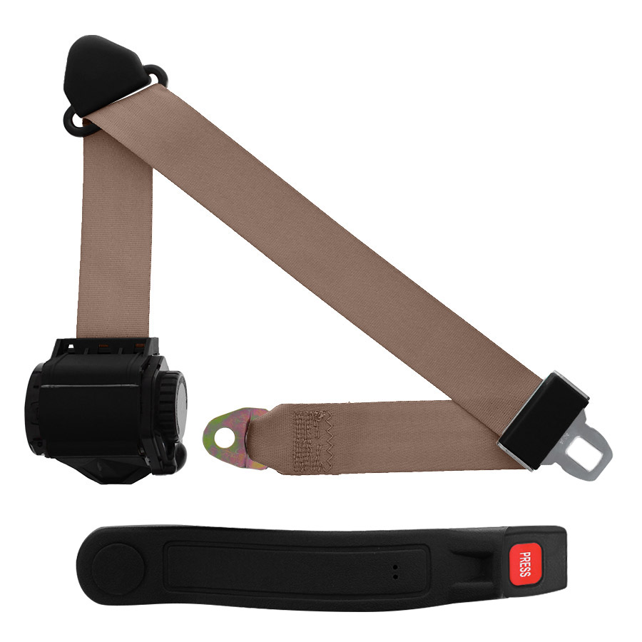 3 Point Retractable Seat Belt, Push Button, Medium Beige