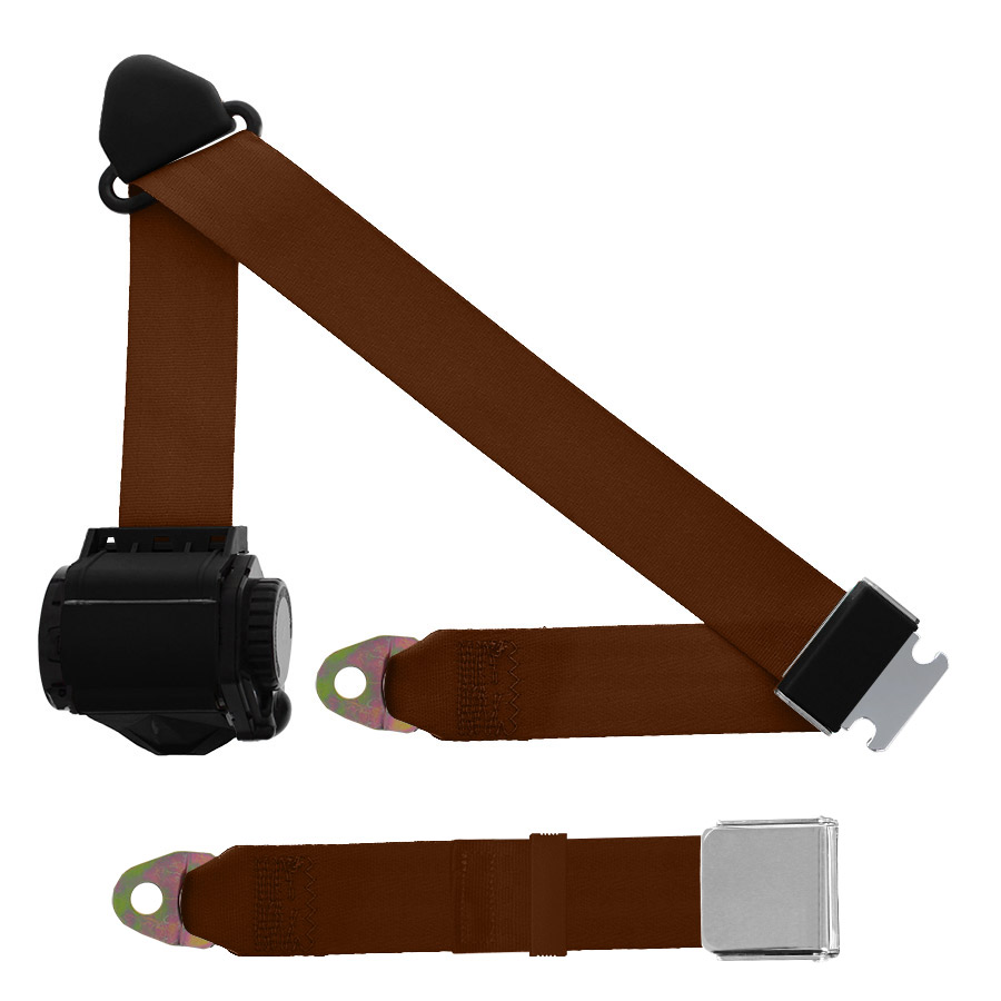 3 Point Retractable Seat Belt, Chrome Lift Latch, Brown