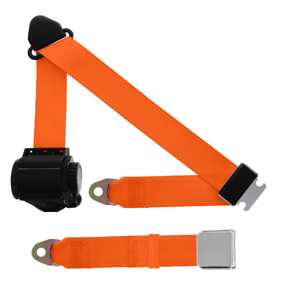 3 Point Retractable Seat Belt, Chrome Lift Latch, Orange