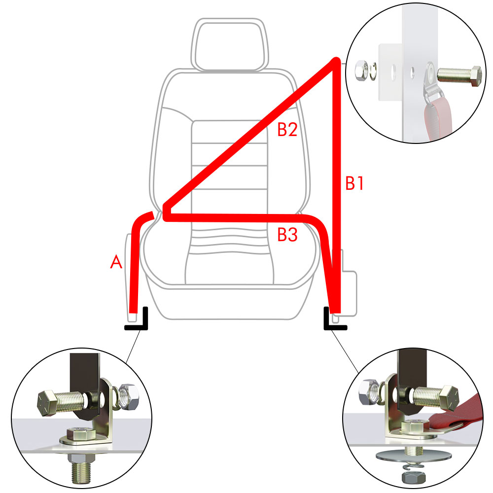 3 Point Retractable Seat Belt, Push Button, Orange